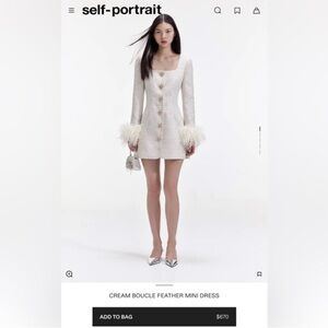 Self Portrait CREAM BOUCLE FEATHER MINI DRESS